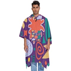 Colorful Shapes On A Purple Background Men s Hooded Rain Ponchos by LalyLauraFLM