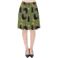 Cat Cartoon Cats Animal Pattern Velvet High Waist Skirt by Pakjumat