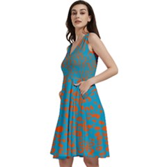 Animal Print Pattern Sleeveless V-neck Skater Dress With Pockets by Pakjumat