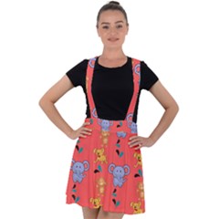 Elephant Monkey Dog Cartoon Velvet Suspender Skater Skirt by Pakjumat