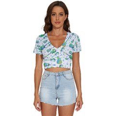 Guitars Music Notes Seamless Pattern V-neck Crop Top by Pakjumat