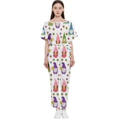 Gnomes Seamless Fantasy Pattern Batwing Lightweight Chiffon Jumpsuit by Pakjumat