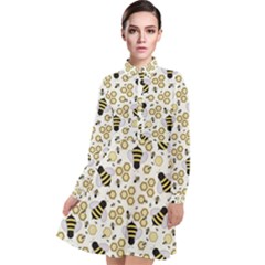 Bee Honeycomb Honeybee Insect Long Sleeve Chiffon Shirt Dress by Pakjumat