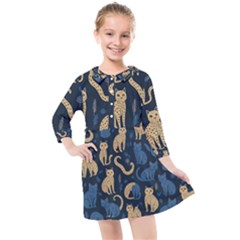 Cat Pattern Animal Kids  Quarter Sleeve Shirt Dress by Pakjumat