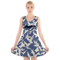 Bird Animal Animal Background V-neck Sleeveless Dress by Pakjumat