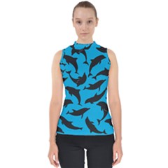 Dolphin Silhouette Pattern Mock Neck Shell Top by Pakjumat