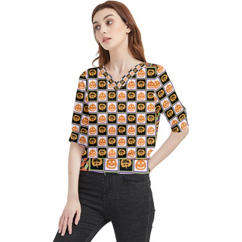 Lantern Chess Halloween Quarter Sleeve Blouse by Pakjumat