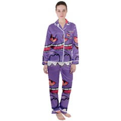 Purple Funny Monster Women s Long Sleeve Satin Pajamas Set	 by Sarkoni