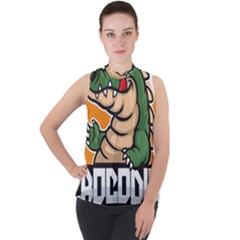 Funny Crocodile Mock Neck Chiffon Sleeveless Top by Sarkoni