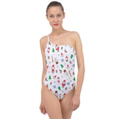 Christmas Santa Claus Pattern Classic One Shoulder Swimsuit by Sarkoni