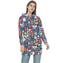 Winter Seamless Pattern Women s Long Oversized Pullover Hoodie by uniart180623