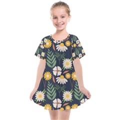 Flower Grey Pattern Floral Kids  Smock Dress by Dutashop