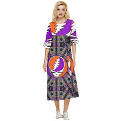 Gratefuldead Grateful Dead Pattern Double Cuff Midi Dress by Sarkoni