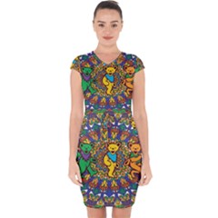 Grateful Dead Pattern Capsleeve Drawstring Dress  by Sarkoni