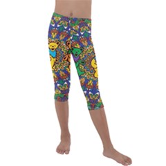 Grateful Dead Pattern Kids  Lightweight Velour Capri Leggings  by Sarkoni