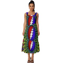 Grateful Dead Square Neckline Tiered Midi Dress by Sarkoni