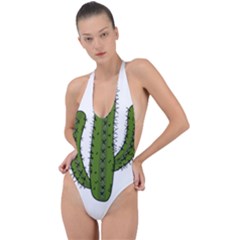 Cactus Desert Plants Rose Backless Halter One Piece Swimsuit by uniart180623