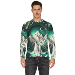 Christmas Wreath Winter Mountains Snow Stars Moon Men s Fleece Sweatshirt by uniart180623