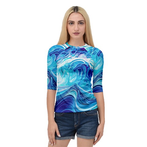 Tsunami Waves Ocean Sea Nautical Nature Water Quarter Sleeve Raglan T-shirt by uniart180623