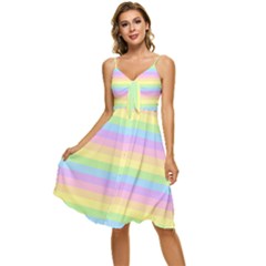 Cute Pastel Rainbow Stripes Sleeveless Tie Front Chiffon Dress by Ket1n9