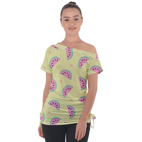 Watermelon Wallpapers  Creative Illustration And Patterns Off Shoulder Tie-up T-shirt by Ket1n9