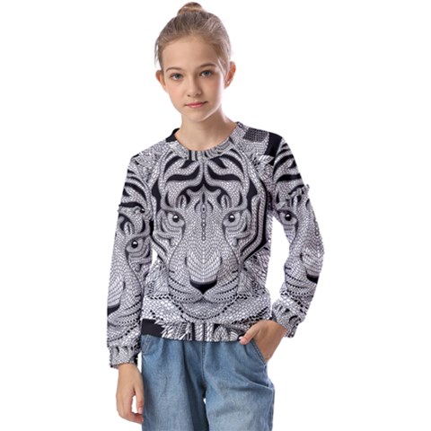 Tiger Head Kids  Long Sleeve T-shirt With Frill  by Ket1n9