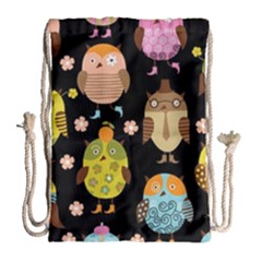 Cute Owls Pattern Drawstring Bag (large) by Ket1n9