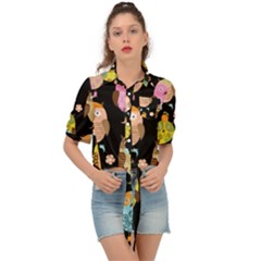 Cute Owls Pattern Tie Front Shirt  by Ket1n9