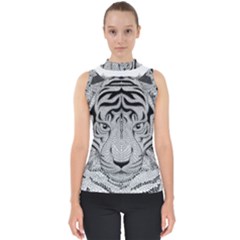 Tiger Head Mock Neck Shell Top by Ket1n9