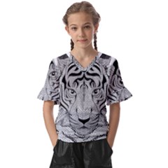 Tiger Head Kids  V-neck Horn Sleeve Blouse by Ket1n9