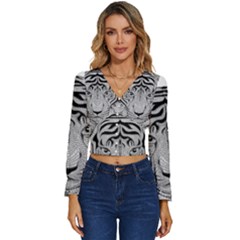 Tiger Head Long Sleeve V-neck Top by Ket1n9