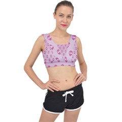 Alien Pattern Pink V-back Sports Bra by Ket1n9