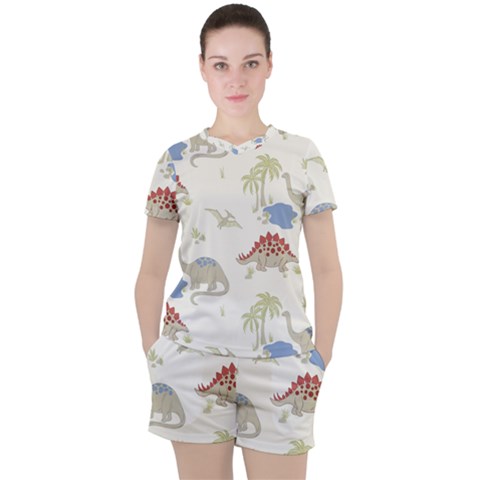 Dinosaur Art Pattern Women s T-shirt And Shorts Set by Ket1n9