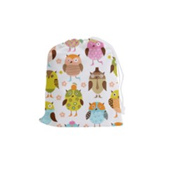 Cute Owls Pattern Drawstring Pouch (medium) by Ket1n9