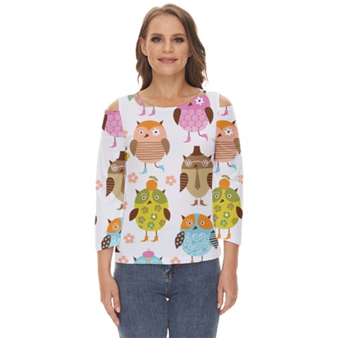 Cute Owls Pattern Cut Out Wide Sleeve Top by Ket1n9