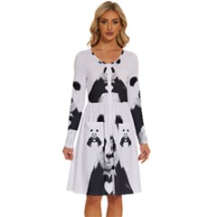 Panda Love Heart Long Sleeve Dress With Pocket by Ket1n9