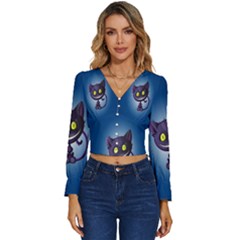 Cats Funny Long Sleeve V-neck Top by Ket1n9