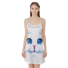 Cute White Cat Blue Eyes Face Satin Night Slip by Ket1n9