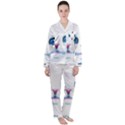 Cute White Cat Blue Eyes Face Women s Long Sleeve Satin Pajamas Set	 View1