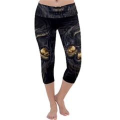 Art Fiction Black Skeletons Skull Smoke Capri Yoga Leggings by Ket1n9