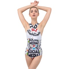 Social Media Computer Internet Typography Text Poster Cross Front Low Back Swimsuit by Ket1n9