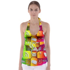 Colorful 3d Social Media Tie Back Tankini Top by Ket1n9