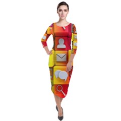 Colorful 3d Social Media Quarter Sleeve Midi Velour Bodycon Dress by Ket1n9