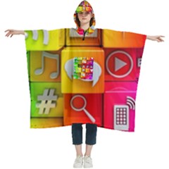 Colorful 3d Social Media Women s Hooded Rain Ponchos by Ket1n9