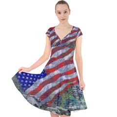 Usa United States Of America Images Independence Day Cap Sleeve Front Wrap Midi Dress by Ket1n9