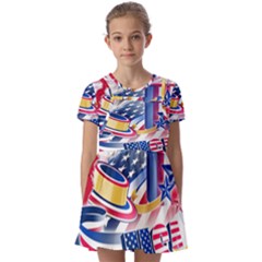 United States Of America Usa  Images Independence Day Kids  Short Sleeve Pinafore Style Dress by Ket1n9