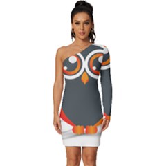 Owl Logo Long Sleeve One Shoulder Mini Dress by Ket1n9