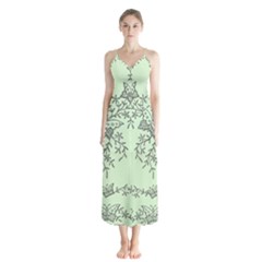 Illustration Of Butterflies And Flowers Ornament On Green Background Button Up Chiffon Maxi Dress by Ket1n9