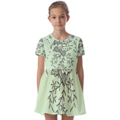 Illustration Of Butterflies And Flowers Ornament On Green Background Kids  Short Sleeve Pinafore Style Dress by Ket1n9