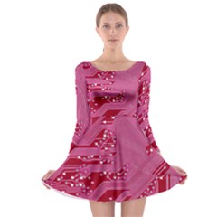 Pink Circuit Pattern Long Sleeve Skater Dress by Ket1n9